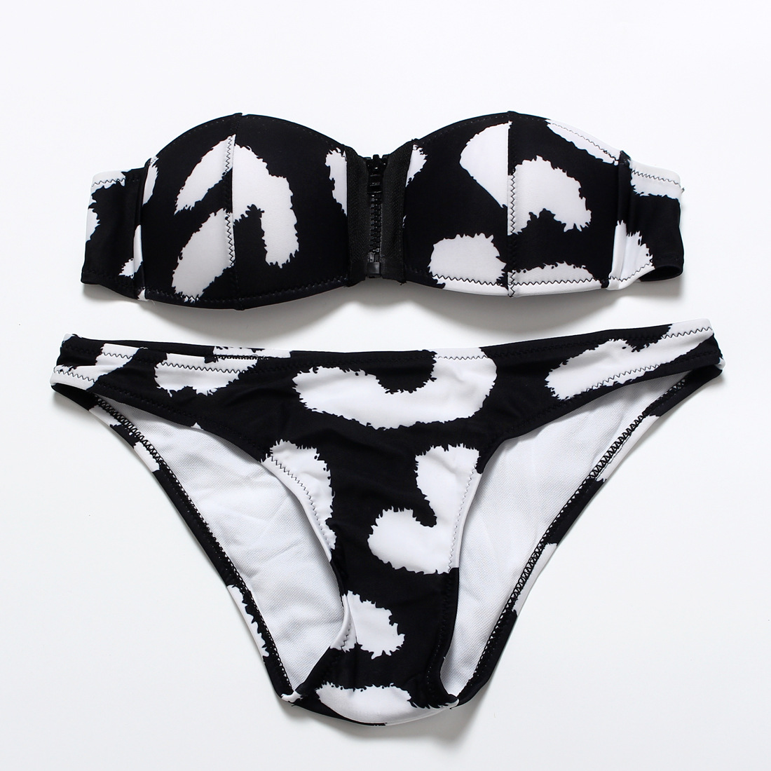 F4321-2White Sexy Leopard Grain Zip Bikini